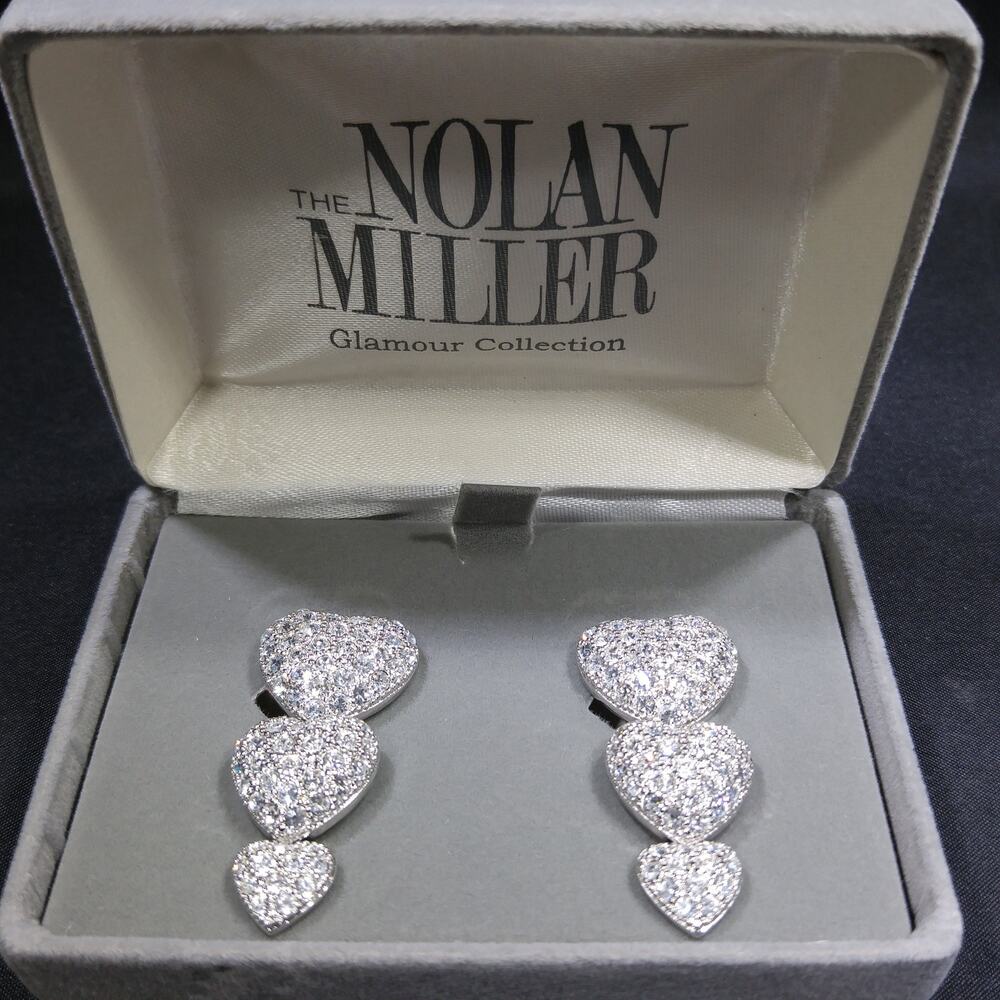 Nolan Miller Rhinestone Heart Drop Earrings, Glamour Collection, Vintage 1990s